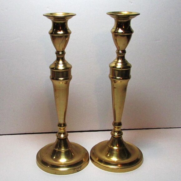 Pair Of Brass Candlesticks Colonial Revival Made In Japan MCM Home Decor - Picture 5 of 10